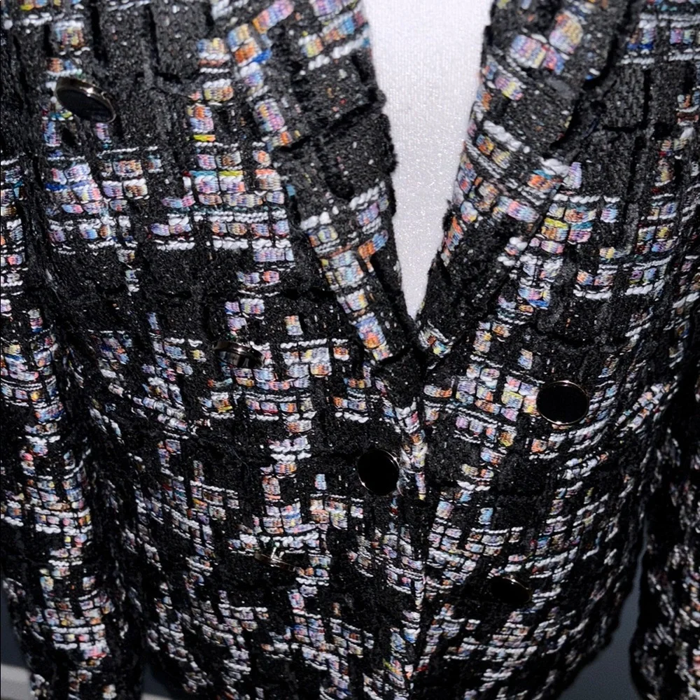 NWT Ecru Black & Multicolor Contemporary Blazer with Textured Fabric - Picture 3 of 3
